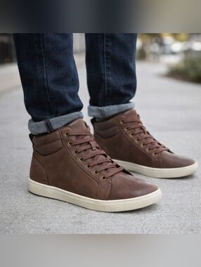 Goodfellow & Co Drew Mens Brown High-Top Sneakers with a White Sole Sz 11